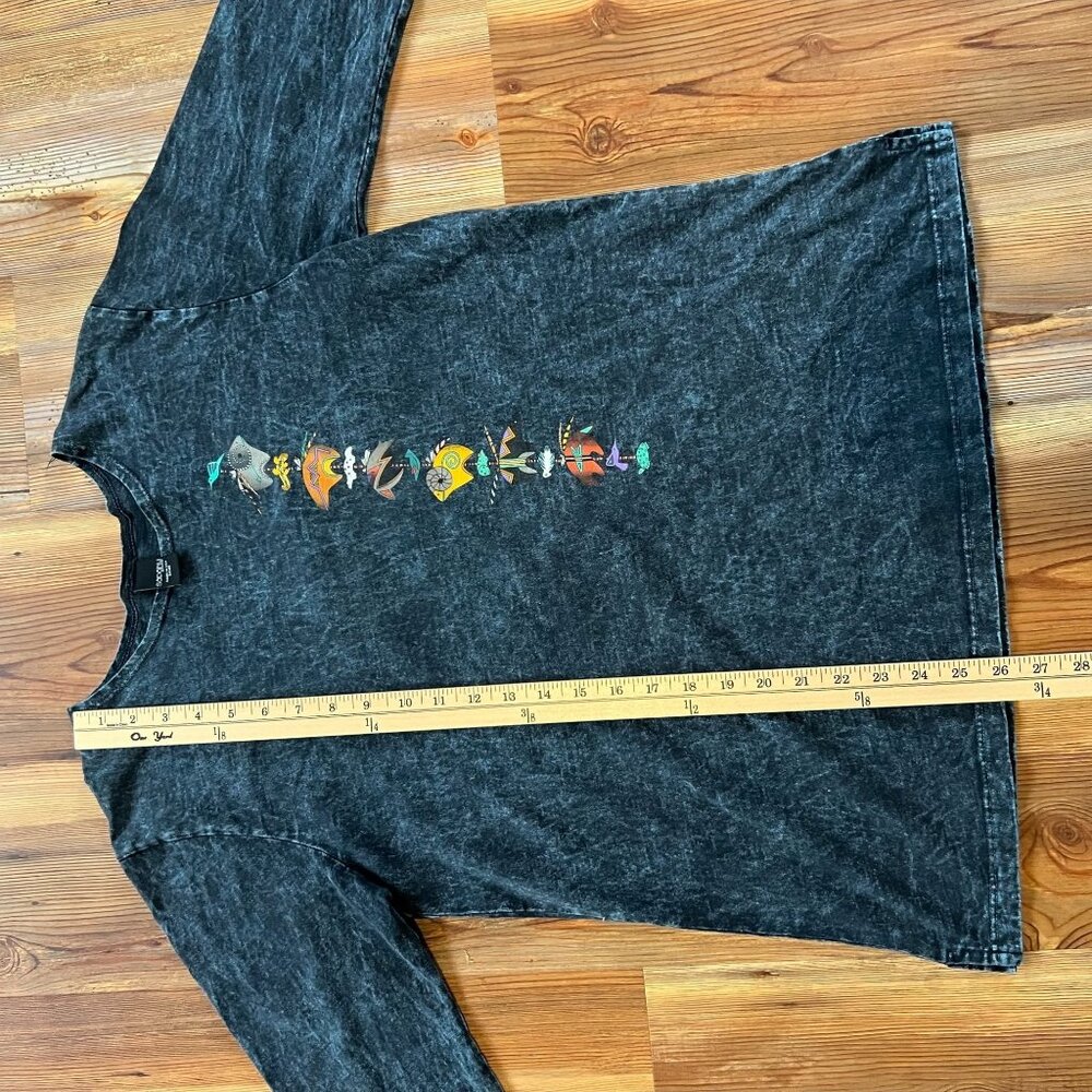 SABAKU Artwear Small Fish Graphic Long‎ Sleeve T-Shirt Acid Wash USA Made - Picture 7 of 9